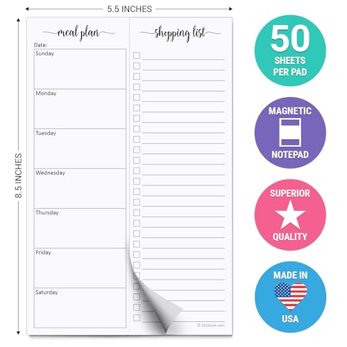 321done magnetic meal planning pad 55x85 meal plan grocery list combo made in usa weekly menu plan with tear-off shopping list magnet to stick to fridge 50 perforated pages sunday start