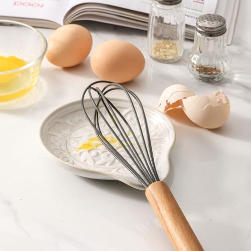 Image of Farmhouse Ceramic Spoon Rests Holder for Kitchen Counter Stove Top (White-A4)