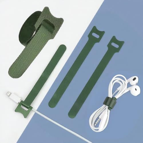 Fascette riutilizzabili con gancio e anello, 60 pezzi, organizer per cavi, per scrivania, ufficio, elettronica, uso da viaggio (verde)