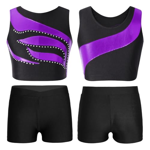 Girls' Sport Workout Crop Top with Shorts Gymnastics Clothing Sets Athletic Dance Outfits 2-Piece Active Set