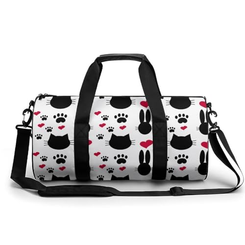 Duffel bag pattes de chat de cœur sac de sport gym imperméable et léger pour le camping