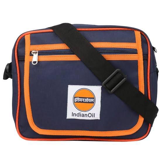 pragati textile Indian Oil Sling Bag, Navy Blue with Orange Trim, Adjustable Shoulder Strap, Multiple Compartments-picture-44