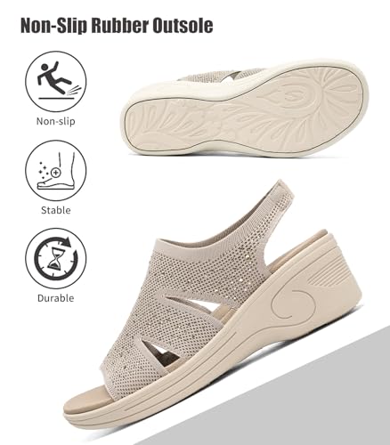 Image of Womens Wedge Sandals Platform Walking Sandals Open Toe Ankle Elastic Strap Casual Comfortable Summer Dressy