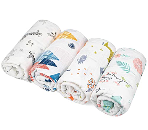 Lawei 3 Stück Babydecke Musselin Baby Wickeldecke Schmusedecke Swaddle Decke Tücher für Junge Mädchen Unisex Neugeborene - 3 Muster, 114 x 104 cm