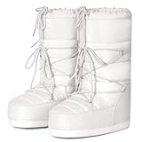 QLR Womens Winter Snow Boots Mid Calf Anti-Slip Boots with Warm Lining Lace-up Outdoor Shoes