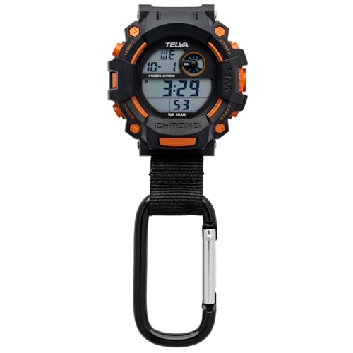 (クレファー) キーホルダー時計 カラビナウォッチ デジタル 防水 アウトドア 登山 釣り 見やすい かばん リュック用 オレンジ AZ-CB-D140-OR