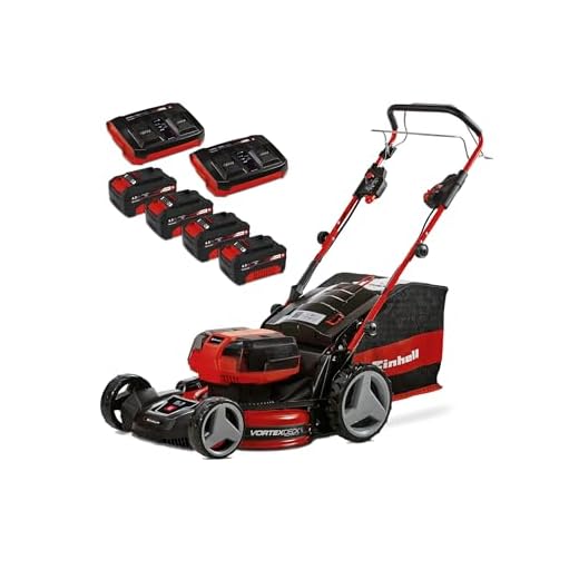 Einhell Professional Tondeuse à gazon sans fil GP-CM 36/47 S HW Li Power X-Change (36V, 47 cm largeur de coupe, autotractée, moteur sans charbon) Livré avec 4 Batteries 4,0Ah et 2 Chargeurs Doubles