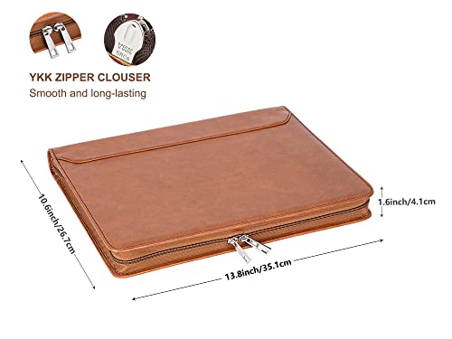 Azxcg Padfolio For Women, 3 Ring Binder Business Portfolio, Vegan Leather Zipper Binder Portfolio Folio, Document Notebook Organizer With A4 Clipboard Folder, Gift For Men, Brown #TOP2