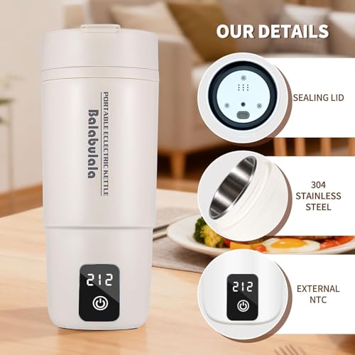 Image of Travel Electric Kettle, Balabulala Portable Water Boiler with 6 Variable Presets,Small Electric Kettle with Keep Warm Temperature Controls & Boil Dry Protection, 14oz,White