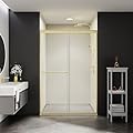 Comfystyle 44-48 in.W x70 in.H Semi-Frameless Sliding Shower Door,Sliding Shower Door with 1/4" (6mm) Clear SGCC Tempered Glass,Brushed Gold Finish,Shower Doors can be Installed Left and Right