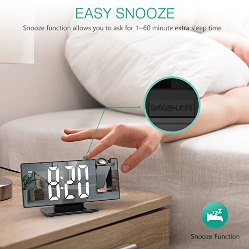 Oria Projection Alarm Clock, Electronic Led Clock, 7.8 Inch Mirror Digital Desk Alarm Clock With Temperature thumb #4