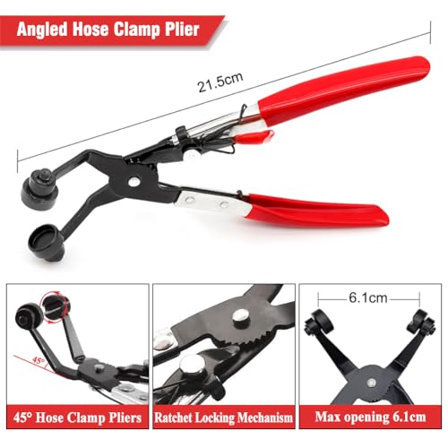 Luriseminger 4 Stück Schlauchklemmenzange Set, Schlauchschellen Zange Federbandschellenzange Schlauchschellenzange mit Geradem Hals Schlauchentferner Zange, Schellenzange Kfz mit Ratschenverriegelung