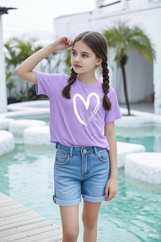 Image of Girls Short Sleeve Tee Shirts Kids Summer Crewneck Tops 5-14 Years