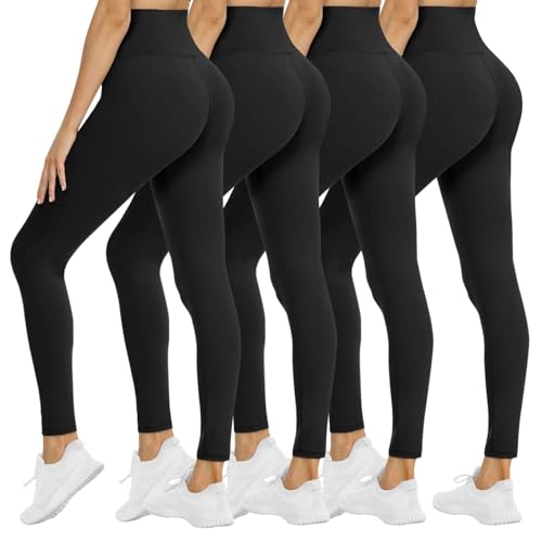 NexiEpoch 4 Pack Leggings for Women – High Waisted Tummy Control Soft Black Capri Yoga Pants with Pockets for Workout