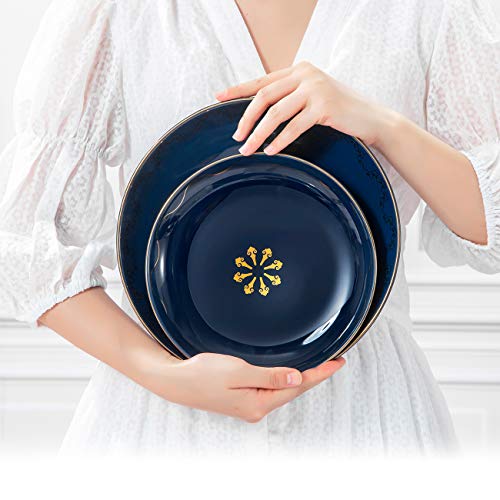 Blue And Gold Dinnerware Set,High Class Porcelain Dinnerware Set | Gold Banded Elegant Deep Blue China | Microwavable Dishwasher Safe (6 Pieces Without Mug) #TOP1