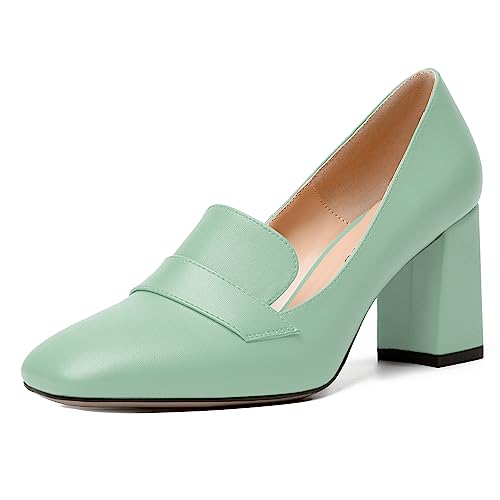 Image of MODENCOCO Womens Sexy Formal Matte Slip On Square Toe Work Block High Heel Loafers Shoes 3.5 Inch