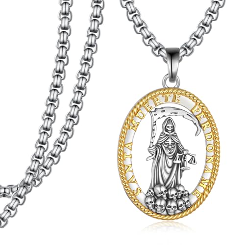 Santa Muerte Necklace 925 Sterling Silver Skull Necklace for Men Women Holy Death Amulet Santa Muerte Jewelry Gifts