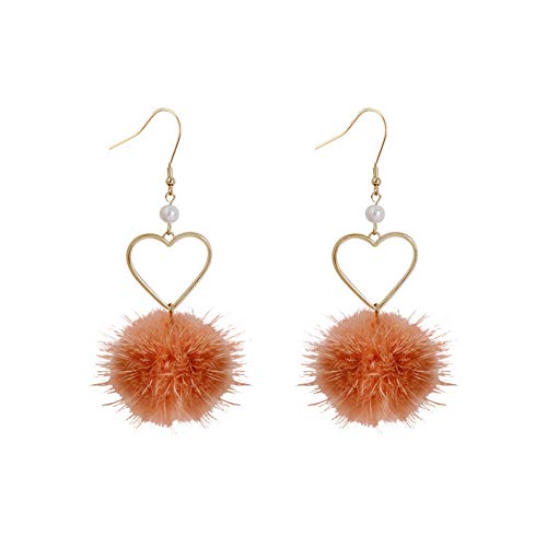 Preisvergleich Produktbild Ohrringe für Damen, süßer, flauschiger Pompon, baumelnder Herz, mit Kunstperlen, Ohrhaken, Schmuck Orange
