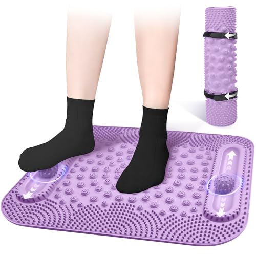 GEENOA Foot Massage Mat with Two Massage Balls 5-Zone Acupressure & Reflexology Mat for Various Stimulation Portable Pressure Point Pad for Feet Relaxation Pain Fatigue Relief(Purple)