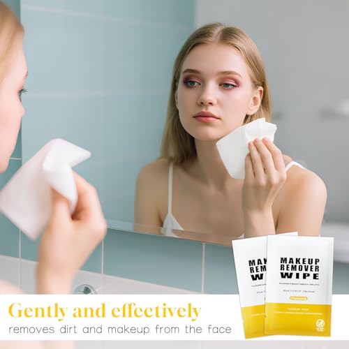 Gisdo Pack of 200 Makeup Remover Wipes Individually Wrapped,Chamomile Scent,Face Cleansing Wipes Bulk, Travel Towelette Makeup Remover Cloth for Face Cleansing Skin Care Remove Makeup 200 pieces