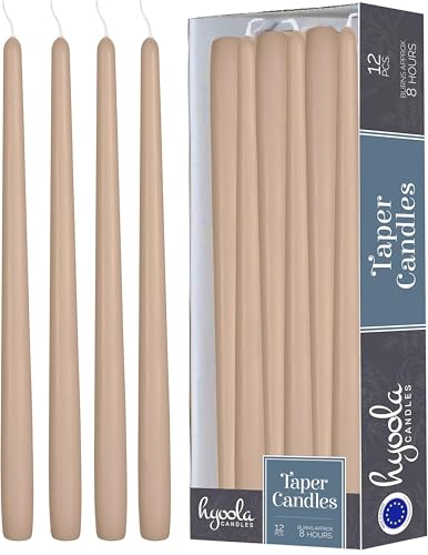 Hyoola 12 Pack Tall Taper Candles - 10 Inch Sahara Beige Dripless, Unscented Dinner Candle - Paraffin Wax with Cotton Wicks - 8 Hour Burn Time