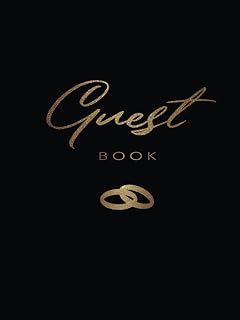 Wedding Guest Book | Elegant hardcover black and gold glitter wedding rings guestbook alternative registry sign in with address line | reception ceremony and bridal shower bride groom gift log