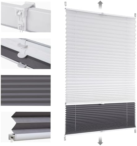 Sekey Plissee Doppelplissee Day+Night Verdunkelung ohne Bohren verspannt Lichtschutz, Klemmfix, 60x130cm Weiß und Grau