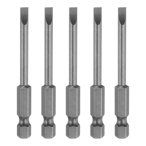 sourcing map 5pcs SL4 Magnetic Slotted Screwdriver Bits 4mm S2 Steel Flat Head Screwdriver Bit 1/4 Hex Shank Industrial Grade Screw Driver Drill Bits 2.6 Long for Remove Fastening Screws
