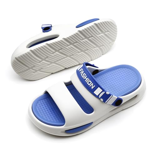 Men's Slide Sandals Indoor and Outdoor, Casual Platform Slide Sandals for Men Spring Summer, Lightweight Comfortable Cushioned Open Toe Men’s Slippers Shoes White Blue 72