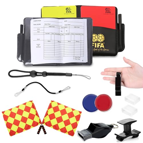 XSYKJGS Set de árbitro, juego de tarjetas de árbitro de fútbol con tarjeta roja y amarilla de PVC, llavero de silbato, banderas de árbitro y bolsa de puntos para juego de fútbol, deporte escolar