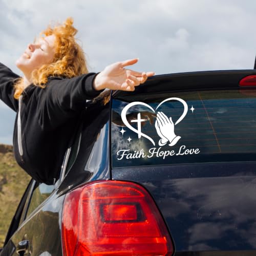 Image of Large Christian Car Decals, Faith Hope Love Praying Hands Stickers - 11 inch x 10 inch Waterproof Vinyl Sticker for Car, Truck, Window, Bumper, Laptop, Wall (Praying Hands-White)