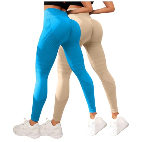 Genérico 2 Pack Leggings Anticeluliticos Mujer Original, Leggings Anticelulitis Mujer 3D, Mallas de Compresión, Legging Push Up Adelgazante Cintura Alta para Yoga Fitness (Beige-b, M)