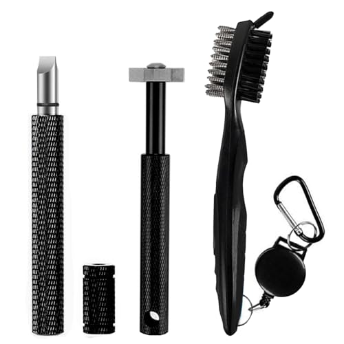 Sxutop 3 Stück Golfschläger Bürste Dual Sided Nylon & Edelstahl mit Spik Golf Club Bürste Groove Cleaner Golf Club Groove Sharpener mit 6 Köpfe Golfschläger Reiniger für Verbesserung der Backspin
