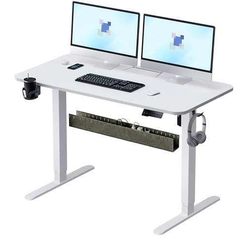 Image of Electric Standing Desk with Cable Management Tray,55x24 Inch Adjustable Height Sit Stand Desk,with Memory Presets & Anti-Collision Computer Desk,for Office,Home,White Top&White Frame