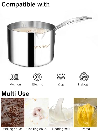 VENTION Tri-Ply Stainless Steel 3 Quart Saucepan with Glass Strainer Lid, Sauce Pan with Pour Spout, Small Pots for Cooking