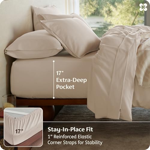 Image of Bedsure PureWoven 100% GOTS Certified Organic Cotton Sheets, King Size 4PCS | Eco-Friendly, 17 inch Deep Pocket with Corner Straps, Luxury Hotel Soft, Breathable & Durable Sateen Bed Sheets, OEKO-Tex, Linen