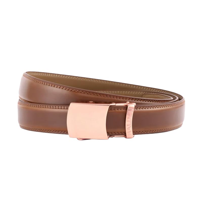 Image of HALDEN BURLEY Belts For Men Leather Original (Free Size Fits Up to 44 Inch Waist) Ratchet Straps, Unique Magnetic Auto-lock Buckle Formal Belts For Men