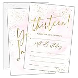 Beshoul Birthday Invitations - 13th Birthday Invites with Envelopes(25-Count) - Pastel Gold Foil Fill-in Party Invite Cards for Girls Kids Party Supplies Favors Decorations - A22