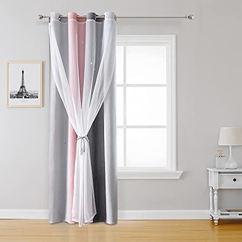Festnight 1 Stück Sternen Vorhang Blickdicht Kinderzimmer Polyester Doppelschicht Gardinen für Schlafzimmer Wohnzimmer (134 B x 210 H cm, Grau) Cover