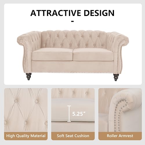 Image of QHITTY 2 Piece Living Room Set, Sectional Chesterfield Sofa Chair Contemporary Upholstered Velvet Loveseat Couch Sets for Living Room, Bedroom, Office