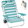 SONGMICS Portable Backpack Beach Chair, 331 lb Capacity, 4 Angles Adjustable Backrest, 2 Side Pockets, Towel Bar, Green and White UGCB62JW
