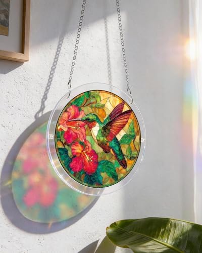 Acrylic Puzzles Suncatcher Window Hanging, 83 Pieces 7.4 Inch Sun Catcher Acrylic Puzzles Garden Decoration for Women Men Mom Birthday Gift Home Decor (Emerald Flame Hummingbird) — view 2