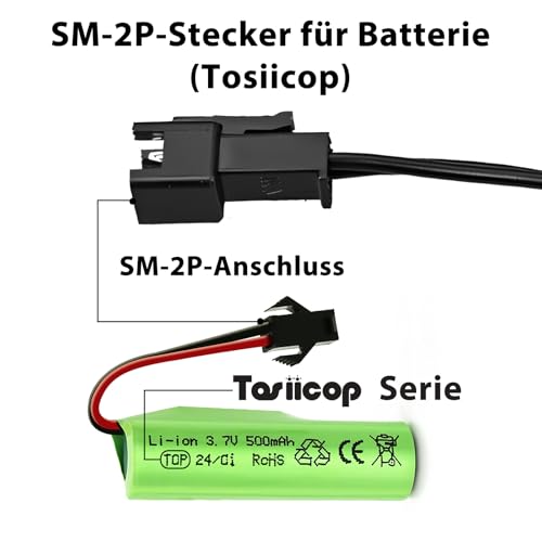 Tosiicop 3.7V Lipo Battery Ladegerät - SM-2P Stecker Ladekabel Universal Rechargeable Li-ion Akku Charger mit USB Kabel für RC Auto RC Drone Ferngesteuertes Spielzeugauto Stunt Truck Boot 2 stück