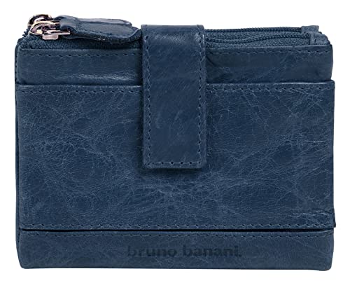 bruno banani kleine Geldbörse im Querformat Echt Leder Damen RFID-Schutz, 8 Kartenfächer, kompakte Geldbörse, 2 Münzfächer mit Reißverschluss, praktische Fächeraufteilung blau 021751