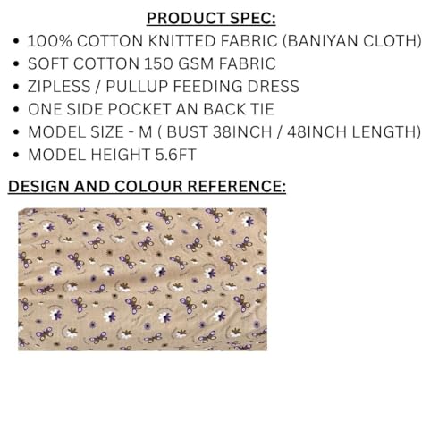 Image of Zero Clothing Feeding Dress for New Moms | Cotton Maternity Nighty | Zipless Nursing Gown with Pull-Up Access | Ankle Length Pregnancy Wear | Pre Post Maternity Gown