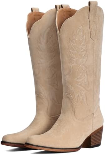 IUV Suede Cowboy Boots for Women Mid Calf Cowgirl Boots with Embr...