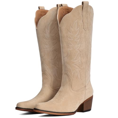 Image of IUV Suede Cowboy Boots for Women Mid Calf Western Cowgirl Boots
