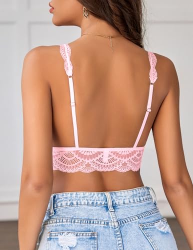Image of Avidlove Lace Bralettes Womens Triangle Plunge Wireless Bras Camisole Tops Cami Strappy Sexy Soft