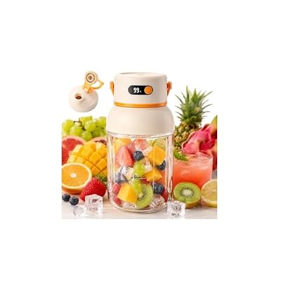 Portable Electric Juicer Cup with Zero Cord Hassle,USB Rechargeable Personal Blender for Shakes Smoothies,18000 Rpm High Speed w/Digital Display &Leakproof Lid,Automatic Cleaning with Straw & 2Lids