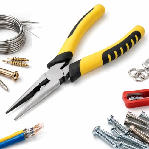 8 Inch / 200mm Needle Nose Pliers with Wire Cutter Heavy Duty Long Nose Pliers with Anti-Slip TPR Grip Hardened Steel Jaws for Electrical Work DIY Jewellery Fishing Automotive & Home Repairs